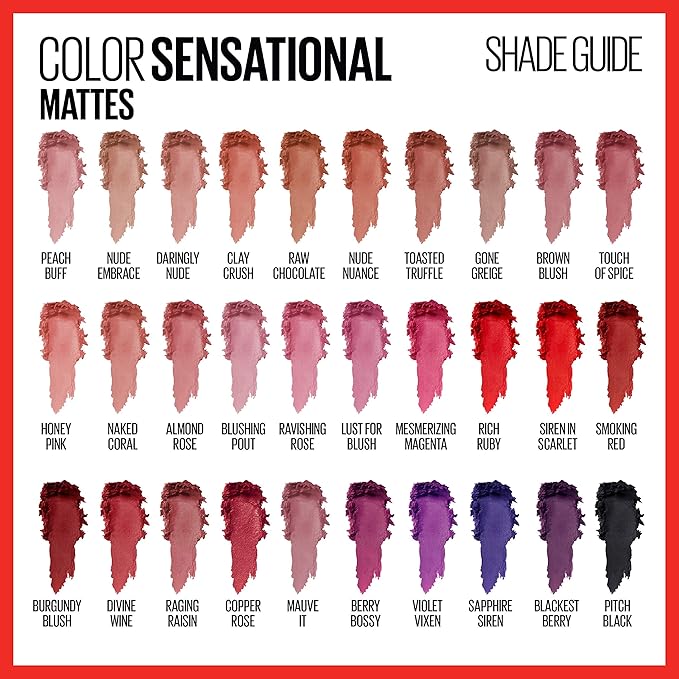 Maybelline Color Sensational Lipstick, Lip Makeup, Matte Finish, Hydrating Lipstick, Nude, Pink, Red, Plum Lip Color, Blushing Pout, 0.15 oz; (Packaging May Vary)