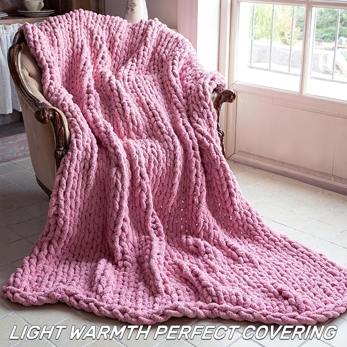 Chunky Knit Blanket - Luxury Soft Cozy 60 * 80 Throw Blanket,100% Woven Blanket Rope Knot Throw Blanket for Couch, Sofa, Home Decor, Gift - Machine Washable (Pink, 60 * 80)