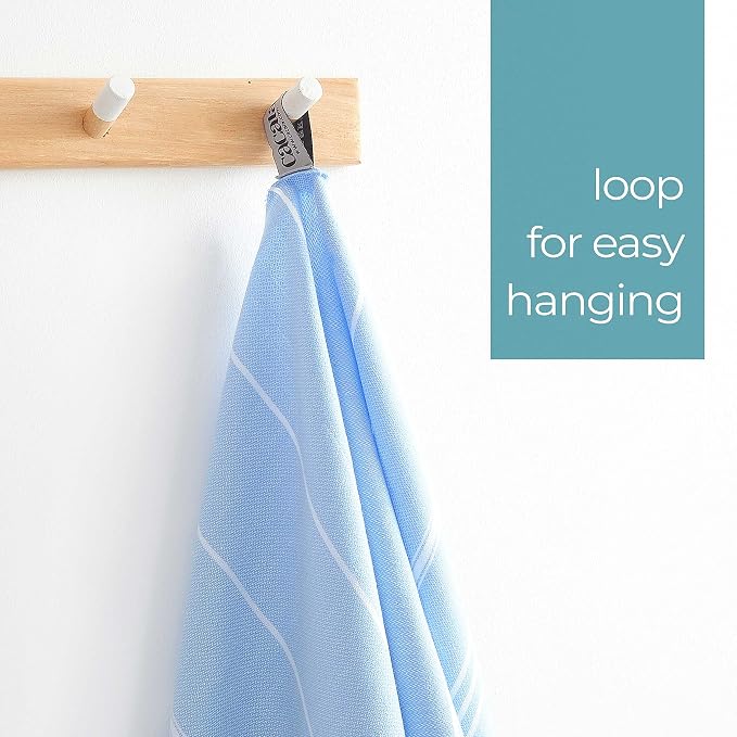 Cacala 100% Turkish Cotton Kitchen Tea Towels, Highly Absorbent Luxury Soft Quick Drying Dish Towel with Hanging Loop for Gym, Yoga, Bath, Sports, Cleaning and Kitchen (23 x 36), Blue