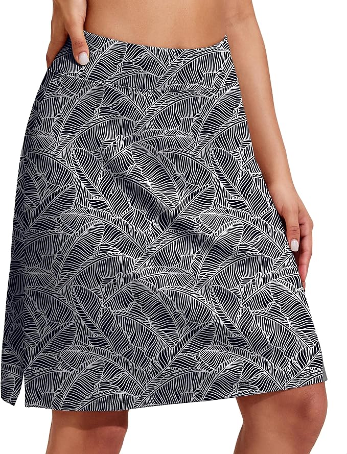 COOrun Women's 20" Knee Length Skirts High Waisted Golf Skorts with Pockets | Soft, Quick Dry, Split Hem, Built-in Shorts, A-line, Modest Skirts, for Golf Athletic Tennis Work Casual