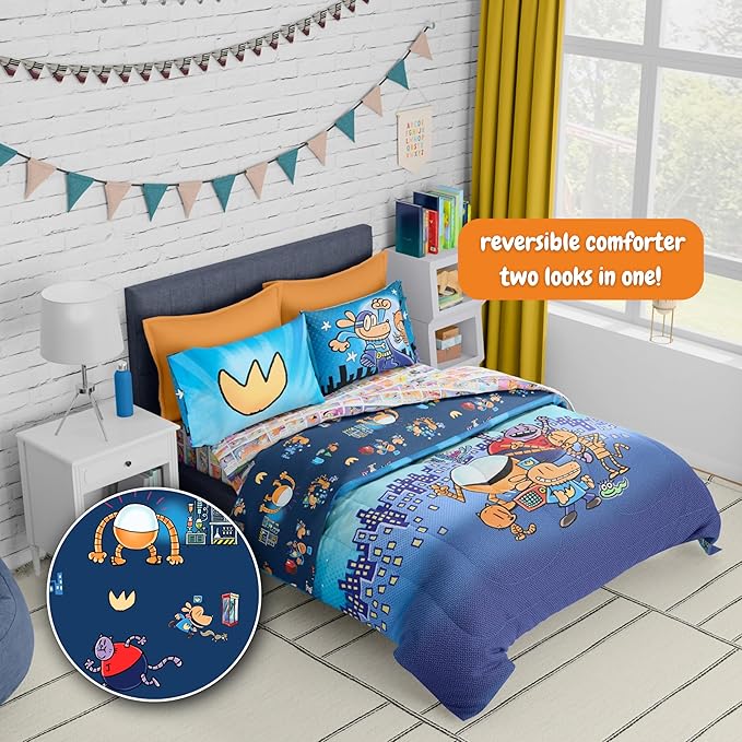 Dog Man Supa Buddies Kids Bedding Set, Full Size, 5-Piece Super Soft Cozy Reversible Comforter & Sheet Set (Officially Licensed Product) by Franco | Durable, Reversible, Officially Licensed