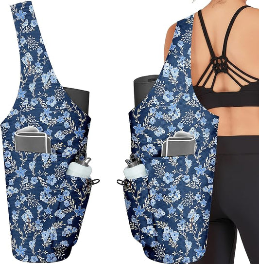Yoga Bag for Women, Large Yoga Mat Bag Tote Carrier with Wet Dry Pocket, Water Bottle Holder & Adjustable Strap, Fits 1/2" Thick Yoga Mat for Gym, Pilates, Travel, Work