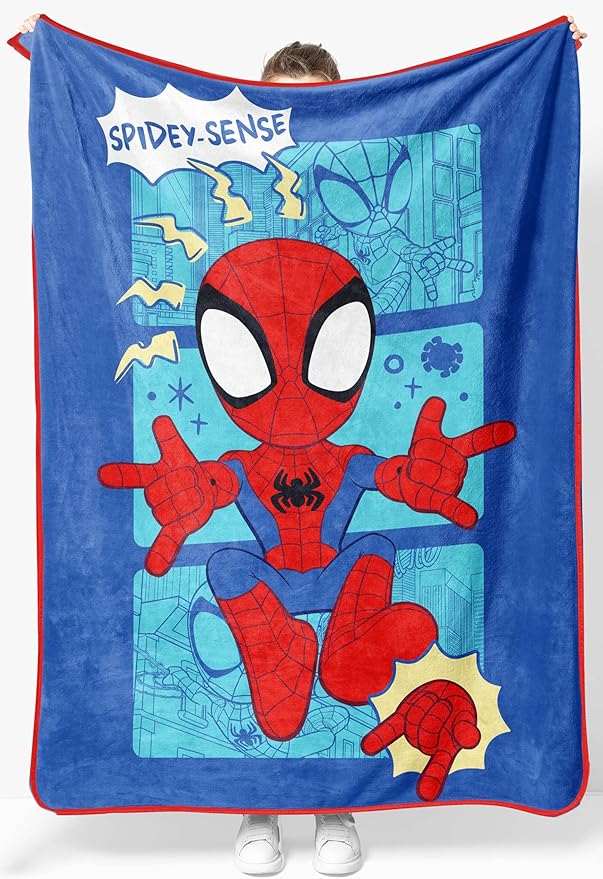 Jay Franco Kids Plush Throw Blanket – Soft & Cozy Fleece Throw for Bedroom & Couch Décor, Official Licensed Product, Blue - Spidey & Friends, 46x60 - Throw Blanket