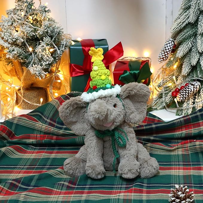 Hopearl Adorable Christmas Plush Calf Elephant Toy Floppy Elephish Ultra Xmas Soft Stuffed Animal for Boys Girls Kids Toddlers, Gray, 9''