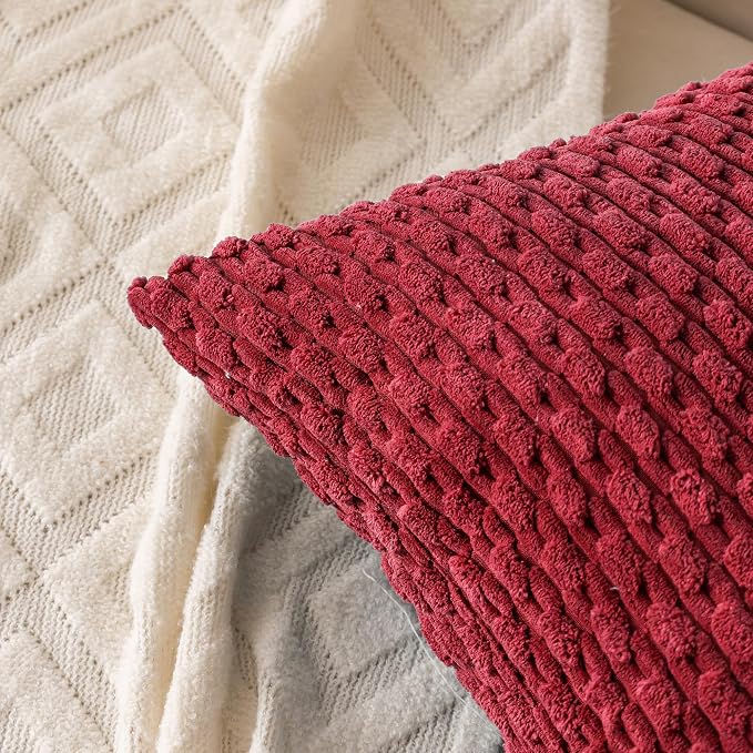 Set of 4 Burgundy Decorative Throw Pillow Covers 16x16 Inch Corduroy Pillow Covers for Bed Couch Sofa Living Room Soft Square Cushion Cases