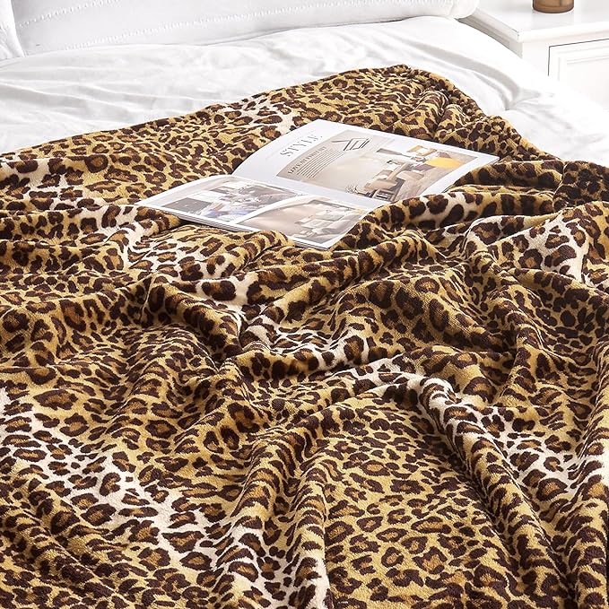 Edenleaf Fleece Queen Size Super Soft Cozy Leopard Print Blanket for Couch Bed, Cheetah Print Blanket for All Seasons 90"x90" (Dark Brown)