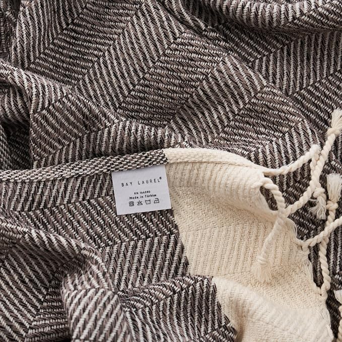 BAY LAUREL Turkish Hand Towel – Pack of 2 | Soft & Absorbent Decorative Towels for Bathroom, Hand, Face, Hair, Gym, Yoga, SPA, Kitchen & Tea | Boho Decor (Latte, Herringbone 15x26 Inches (Set of 2)