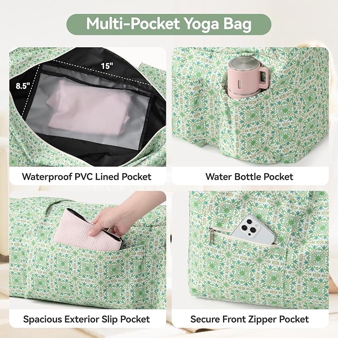 BOULDER BEE Yoga Mat Bag with Wet Pocket, Large Yoga Mat Carrier Fits All Your Stuff, Personalized Yoga Gifts, Gym Tote Bag for Women