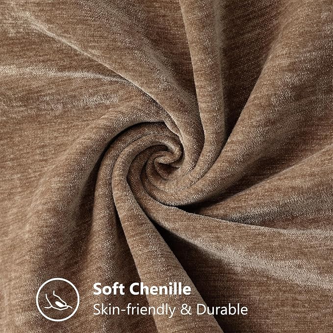 decorUhome Soft Chenille Throw Pillow Covers 24x24 Set of 2 Brown | Fall Textured Decorative Throw Pillow Cases Stitched Edge Modern Farmhouse Luxury Boho Velvet for Couch Sofa Bed Home Decor