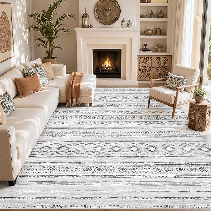 cotiled 5x8 Area Rugs Living Room Rug: Washable Boho Rugs with Non Slip Backing Large Soft Indoor Stain Resistant Carpet for Bedroom Farmhouse Dining Room Lightweight Home Decor Cream Grey