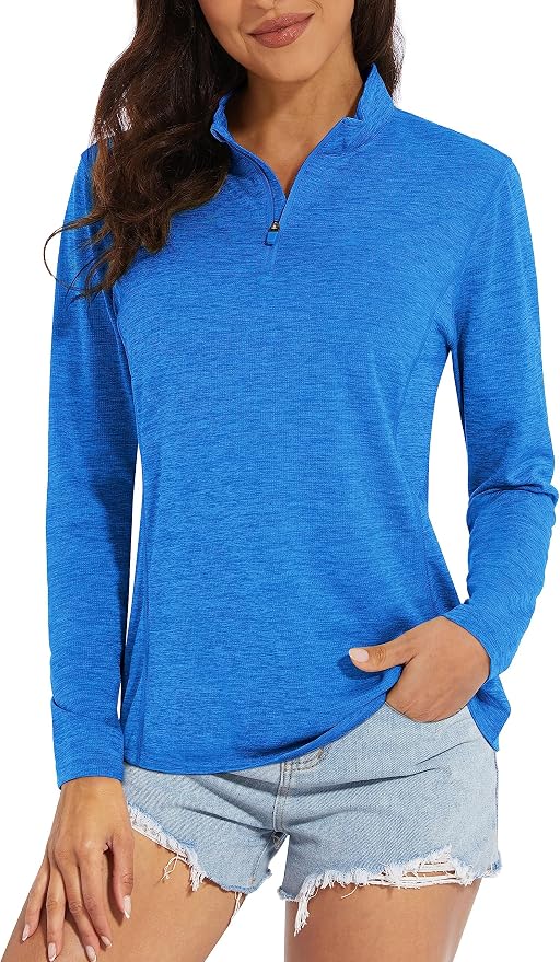 MAGCOMSEN Women's UPF 50+ Sun Shirts Long Sleeve 1/4 Zip Pullover Quick Dry Workout Hiking Tops Running Athletic Shirts