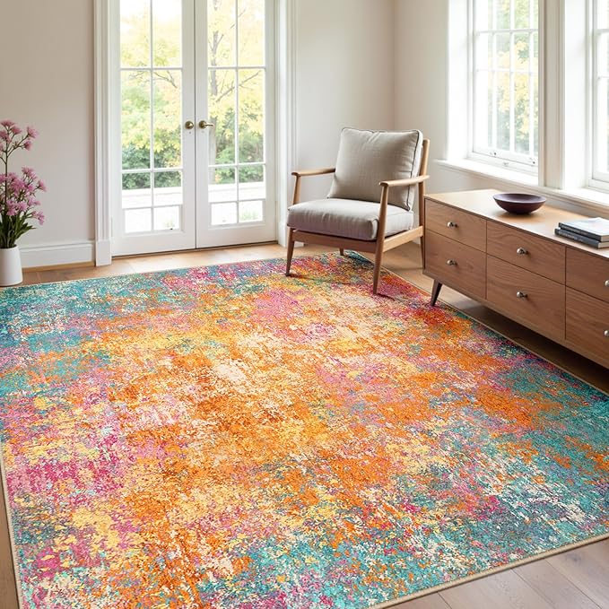 RELEANY Washable 4'x6' Abstract Area Rug for Living Room Starlight | carpet for bedroom, kitchen, office, hallway and entryway, printed pattern, non-slip, soft, stain-resistant, easy to clean