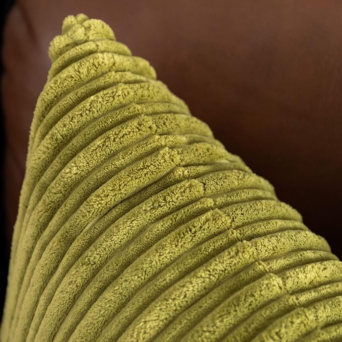 UGASA Pack of 2, Velvet Pillow Covers Striped, Soft Textured Throw Cushion Case Set, Accent Corduroy Lumbar Pillowcases with Hidden Zipper for Home Decor Indoor Outdoor (12"x20", Green)