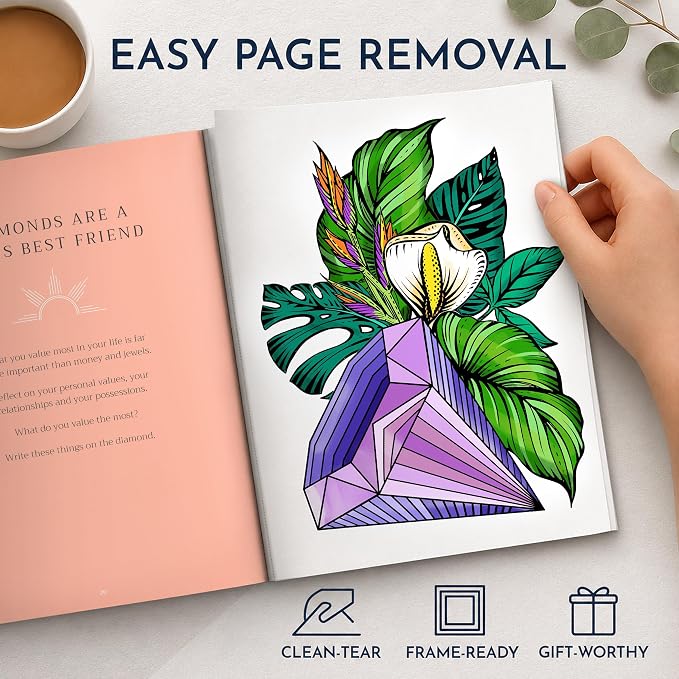 Adult Coloring Book for Women – Mindfulness Coloring Book with Personal Growth Prompts – Coloring Books for Adults Relaxation, Stress Relief, Anxiety, 8.5x11, Perforated Pages, Relaxation Gifts