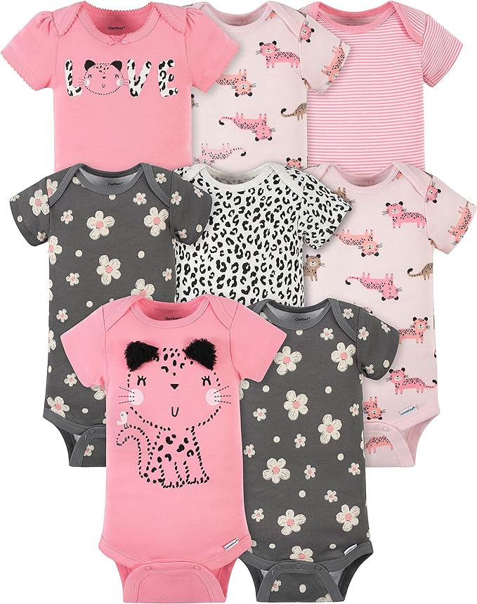 Gerber Baby Girls' 8-pack Short Sleeve Onesies Bodysuits