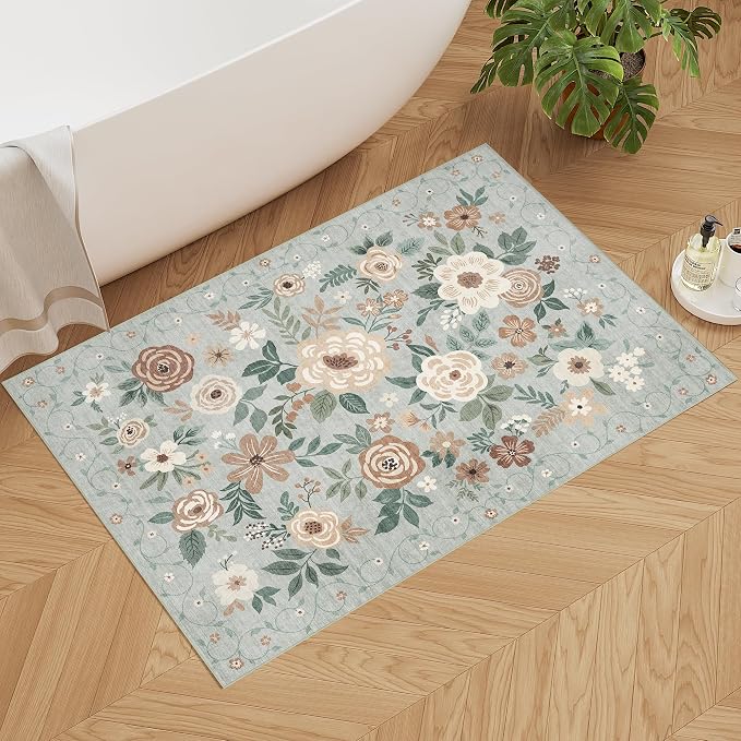 DUKINO 2x3 Entryway Rug, Door Mat Soft Washable Rug Non Slip, Sage Green | Low Pile, Non-Shedding Small Rug for Kitchen, Entrance, Bedroom, Bathroom, Pet Friendly, Stain Resistant, Modern Home Decor