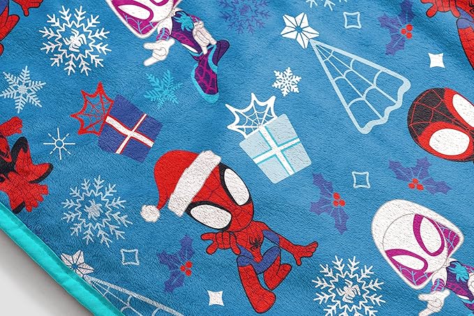 Jay Franco Kids Christmas Plush Throw Blanket – 40 x 50 Inch Soft & Cozy Fleece Throw for Holiday Bedroom & Couch Décor, Official Licensed Product, Blue - Spidey and Friends