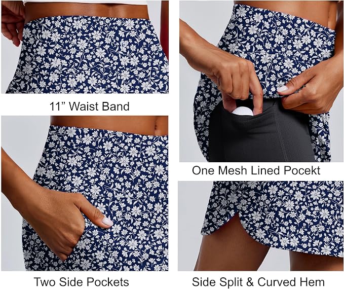 PINSPARK 18" Skorts for Woman Above Knee Length Golf Skirts 3 Pockets | High Waist, Built in Shorts, UV Protection, 4-Way Stretch, Soft, Dolphin Hem, Athletic, Tennis, Pickleabll, Casual