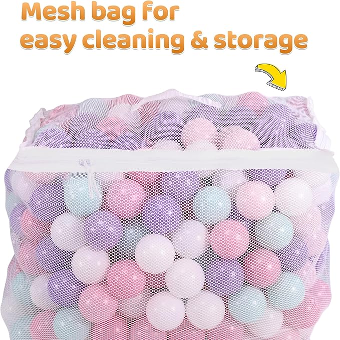BalanceFrom Play Pit Balls Toy Set for Kids with Mesh Bag, Rainbow or Pastel Colors – Crush-Proof Plastic for Ball Pits, Playhouses, Bounce Houses, Pools, Tents, and Birthday Parties