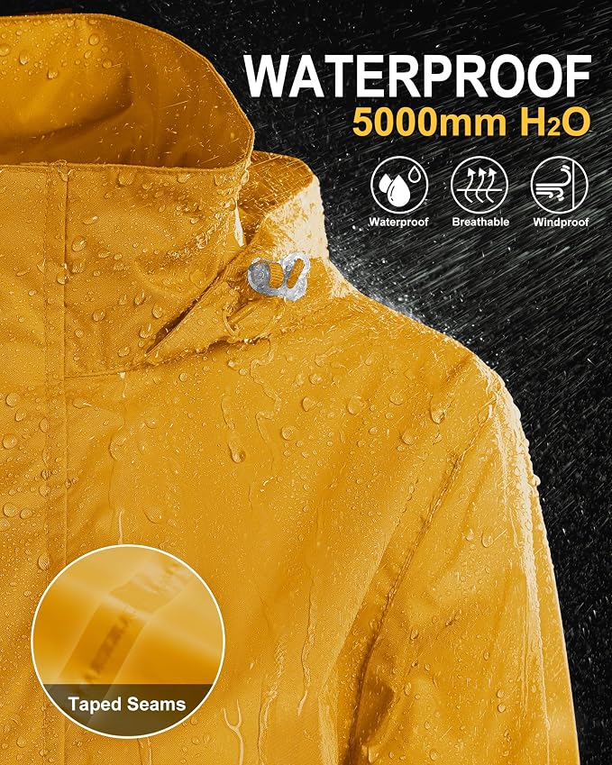 33,000ft Women's Rain Jacket Waterproof Lightweight Packable Raincoat with Hood for Golf Hiking Travel Windbreaker