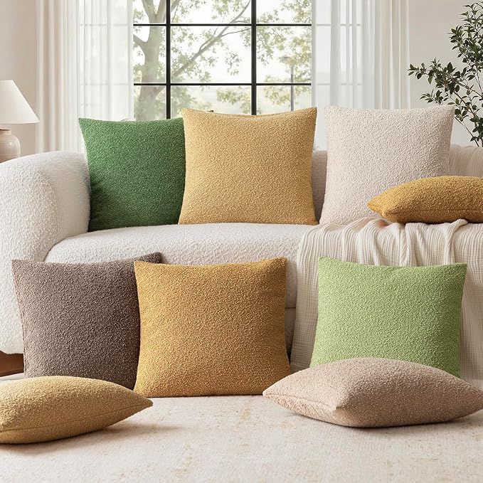 Foindtower Pack of 2 Textured Boucle Throw Pillow Covers Accent Solid Pillow Cases Cozy Soft Decorative Couch Cushion Case for Chair Sofa Bedroom Living Room Home Decor 20x20 Inch Light Yellow