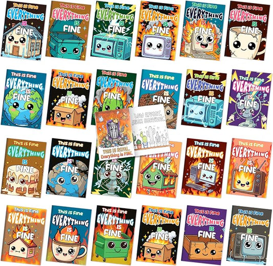 Liliful 24 Pcs Dumpster Fire Coloring Book Set Mini This is Fine Color Books Bulk Adult Humor Coloring Books for Stress Relief Office Leisure Humor Enthusiast Gifts