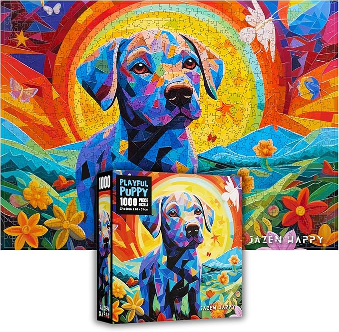 Challenging Jigsaw Puzzle for Adults and Families - 1000 Pieces - Playful Puppy - Jazen Happy - 27x20 inch - Poster Included Puzzle