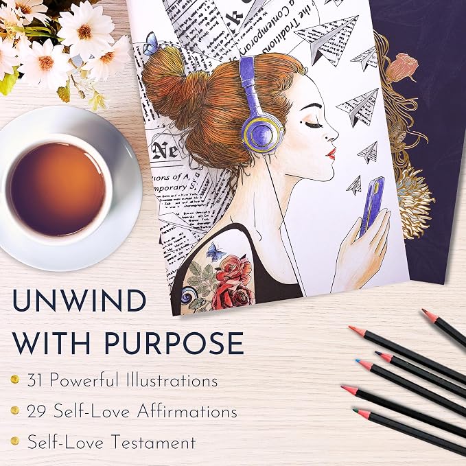 Adult Coloring Book for Women – Affirmation Coloring Book with 29 Self Love Affirmations – Coloring Books for Adults Relaxation, Self Love Gifts, Affirmation Gifts for Women, 8.5x11, Perforated