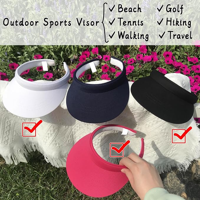 3 Pack Sports Sun Visor Hat Women Men Adjustable Clip On Visors Outdoor Golf Beach Cap