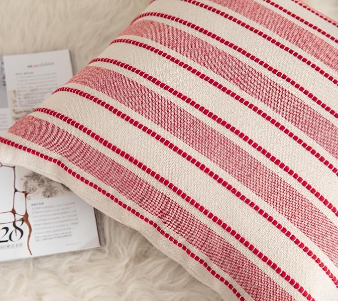 Cethom Christmas Valentines Pillow Covers, Boho Textured Red Pillow Case, Pillow Covers 18 x 18 Inch Set of 2 Valentines Day Decoration, Chair Sofa Bedroom Living Room Home Holiday Decor Cushion Case