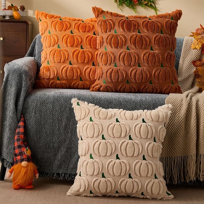 DFXSZ Fall Pillow Covers 20x20 2Pcs Rust Green Yellow Pumpkin Fall Decorations