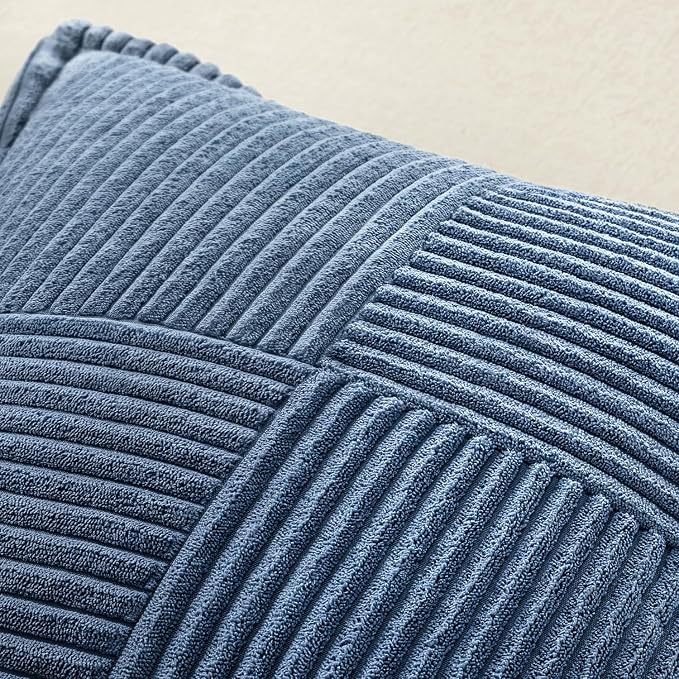 MIULEE Decorative Throw Pillow Covers for Couch 20x20 Inch Blue 2 Pack | Boho Broadside Striped Patchwork Pillow Covers, Soft Corduroy Cushion Cases, For Couch Sofa Bed Livingroom Home Decor