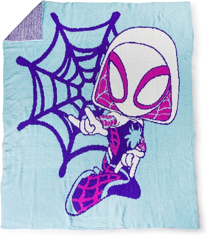 Marvel Spidey & His Amazing Friends Ghost Spider Feather Knit Fluffy Throw Blanket - Gwen Stacy Fuzzy Blanket Measures 50 x 60 inch, Super Soft Lightweight Bedding