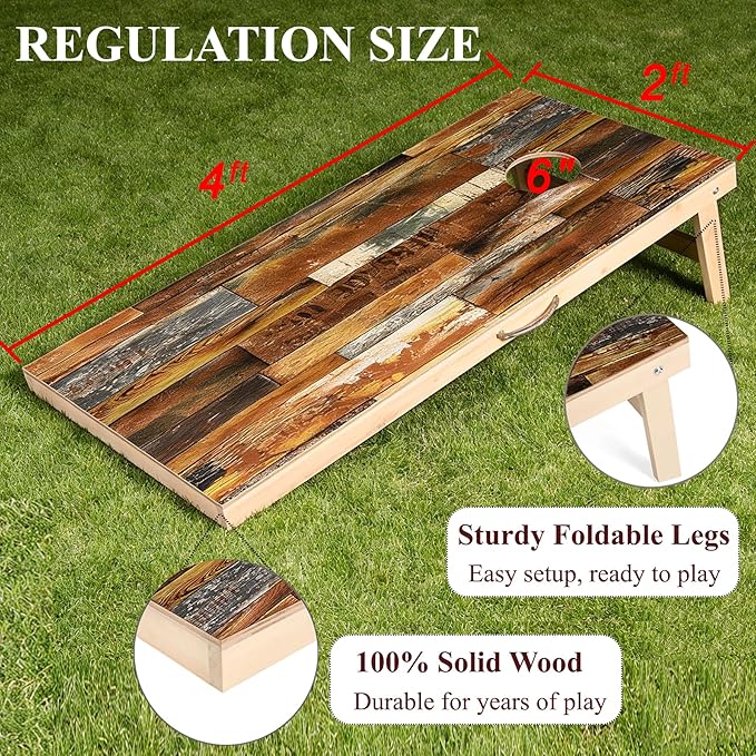 Sportdo 4x2 ft Solid Wood Cornhole Set with 8 Bean Bags, Regulation Size Cornhole Board Set for Adults, Cornhole Game Set for Tailgate Backyard Toss Games Indoor&Outdoor Activities
