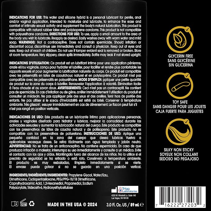 Wet Gold Hybrid Silicone and Water-Based Lubricant | Long-Lasting Performance, Premium Formula | Made Without Glycerin and Parabens | Lube for Men, Women & Couples, 3 fl oz