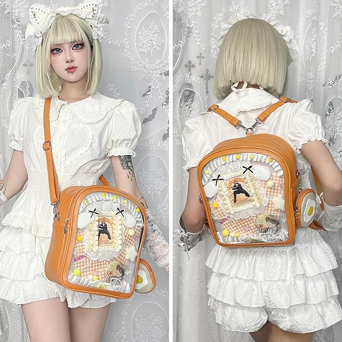 Cute Ita Bag Pin Display Backpack with 2 Inserts for Pins Novelty Toast Shaped Ita Crossbody Bag for Women with Adjustable Straps