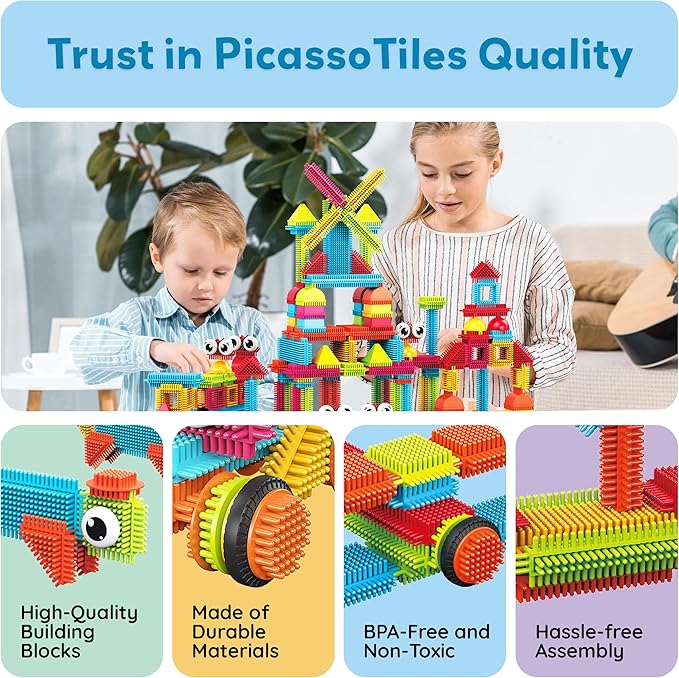 Picasso Toys112pcs Hedgehog Blocks STEM Building Tiles Set Construction Learning Toy Stacking Interlock Block, Creativity Beyond Imagination, Inspirational, Recreational, Educational PTB112