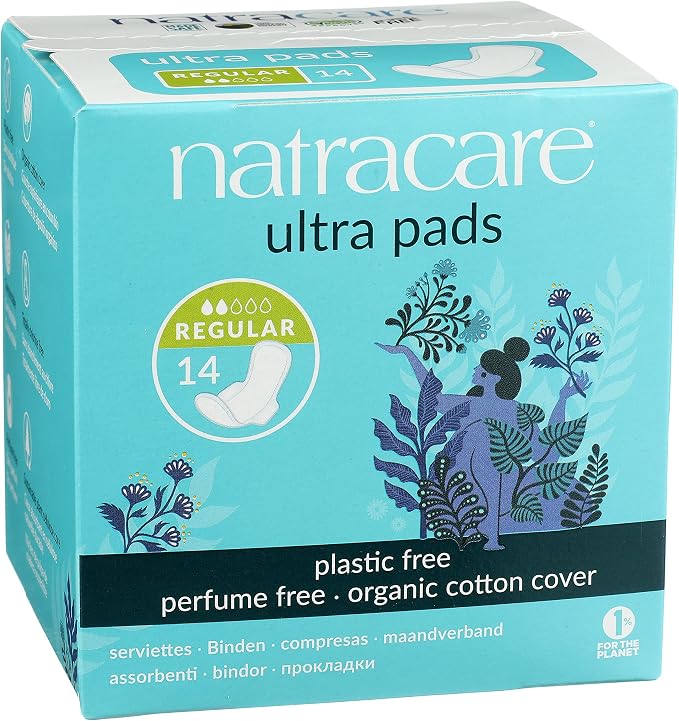 Natracare Slim Fitting Ultra Pads with Wings, Regular, Made with Certified Organic Cotton, Ecologically Certified Cellulose Pulp and Plant Starch (12 Pack, 168 Pads Total)
