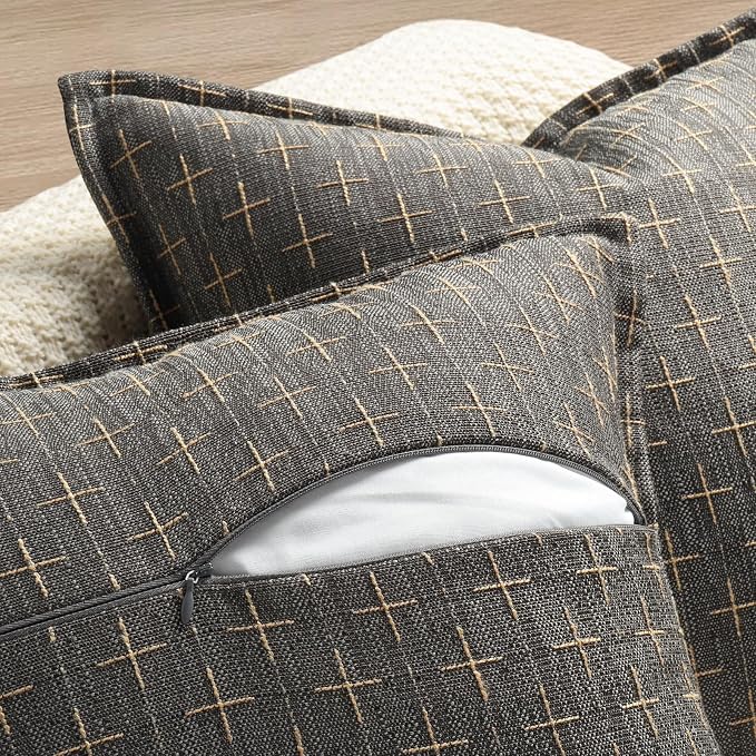 Pillow Covers 16x16 Set of 2 Soft Polyester Textured Pillow Covers with Stylish Flange Edge Cozy Farmhouse Throw Pillows for Couch Bed Sofa Living Room