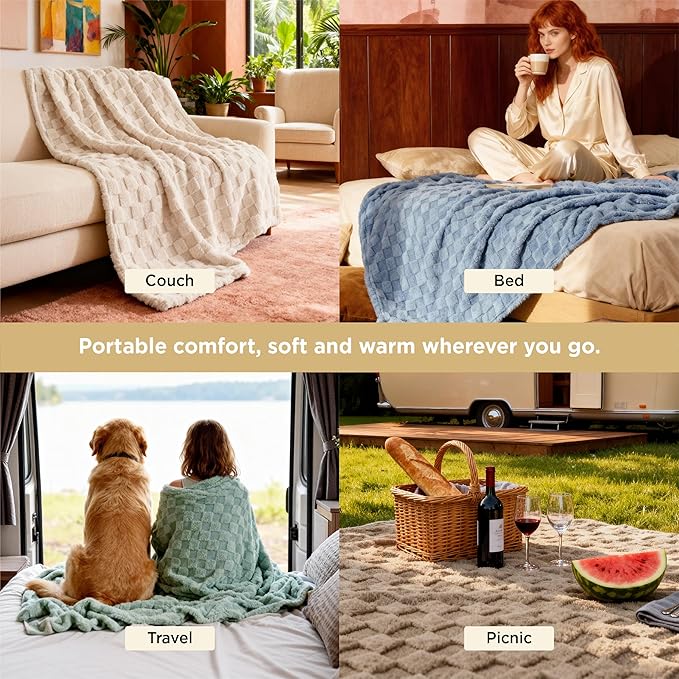 Bedsure GentleSoft Sage Green Throw Blanket for Couch - Checkered Fleece Blankets Gifts for Kids Girls, Cute Soft Cozy Spring Throw for Bedroom Home Decor Gifts, 50x60 Inches