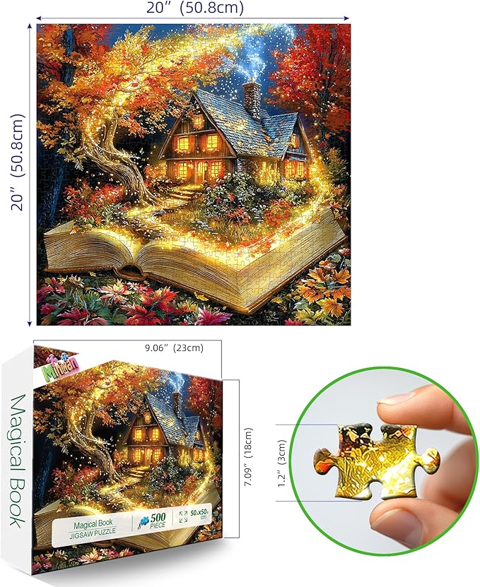 500 Piece Jigsaw Puzzle for Adults - Enchanted Autumn Cottage Fantasy Art Puzzle, Challenging Hard Difficult Puzzles for Adults 20x20 inches