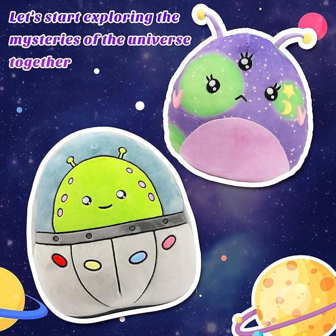 asfan 14'' Alien Plush Pillow Soft Cute Extraterrestrial Stuffed Animal Home Room Decoration Birthday Christmas Festival Gifts for Kids Toddlers, Purple