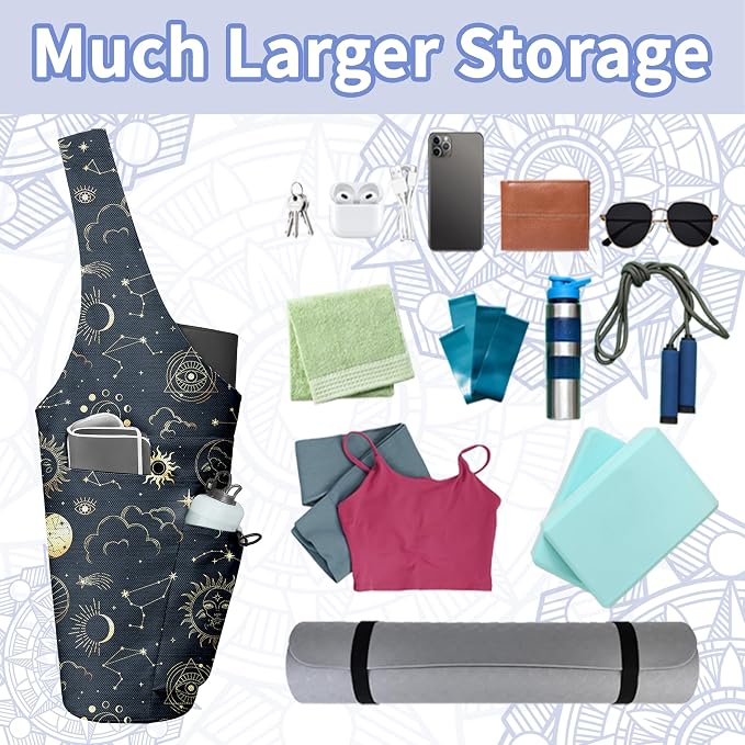 Yoga Bag for Women, Large Yoga Mat Bag Tote Carrier with Wet Dry Pocket, Water Bottle Holder & Adjustable Strap, Fits 1/2" Thick Yoga Mat for Gym, Pilates, Travel, Work
