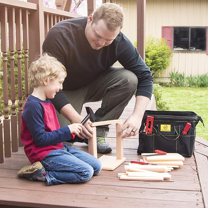 Educational Toys Building Toys - Plastic Tools - Kid Toys STEM Toys for Boys and Girls - Real Tool Bag Construction Toys Arts and Crafts Foam Wood Pretend Play Creative Toys Kids Tool Set