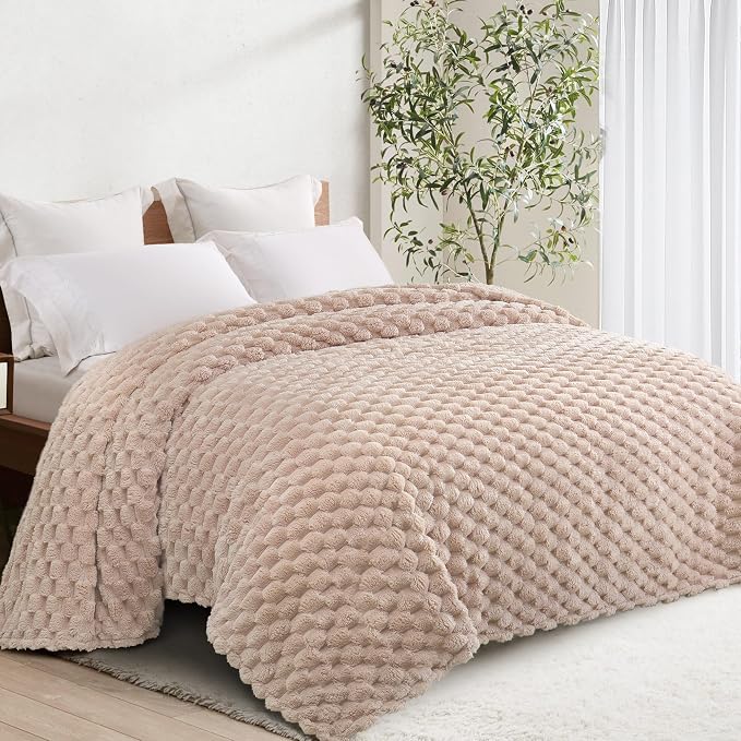 Whale Flotilla Soft Fleece Twin Size Bed Blanket Luxury 3D Jacquard, Camel | Lightweight Coverlet Bedspread, Super Cozy Plush Fluffy Fuzzy All‑Season Decorative Blanket for Bed, Dorm Essentials, 60"x80"