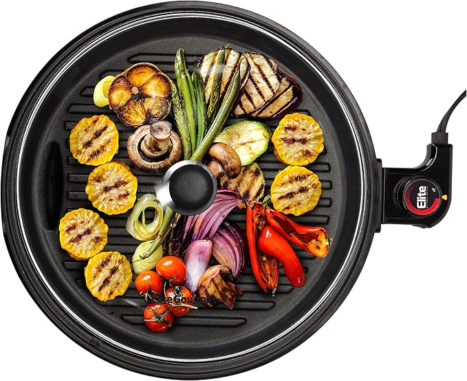 Elite Gourmet EMG6505G Indoor Electric BBQ Grill, Non-Stick, 12"