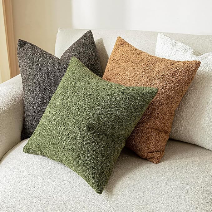 Foindtower Set of 2, Decorative Textured Boucle Throw Pillow Covers Accent Solid Pillow Cases Neutral Soft Cozy Couch Cushion Case for Chair Sofa Bedroom Living Room Home Decor 24 x 24 Inch Dark Brown
