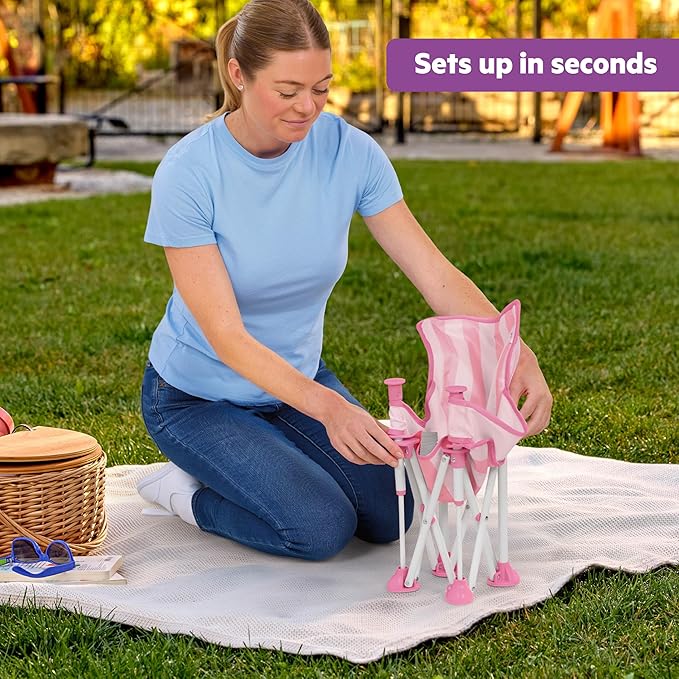Bright Starts Pop 'N Sit Cabana Portable Booster Chair with UPF Canopy, Floor Seat for Indoor/Outdoor Use, Compact Fold, Pink, 6 Months–3 Years