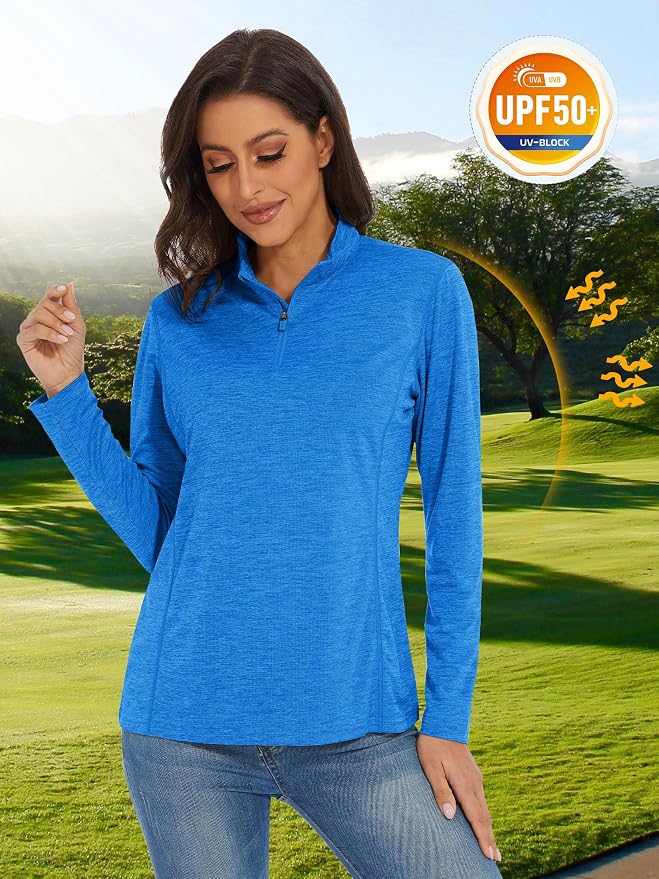 MAGCOMSEN Women's UPF 50+ Sun Shirts Long Sleeve 1/4 Zip Pullover Quick Dry Workout Hiking Tops Running Athletic Shirts
