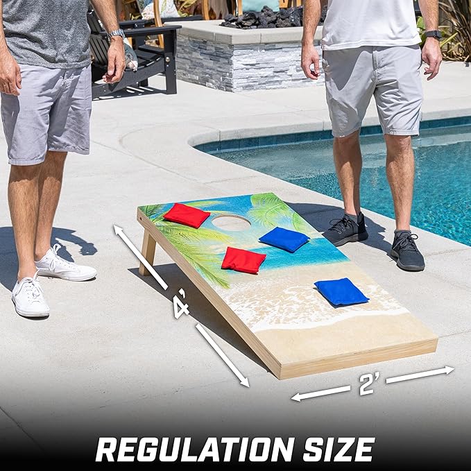 GoSports 4 x 2 ft Regulation Size Wood Cornhole Boards - 10 Vintage Wood Designs (Choose Your Style)